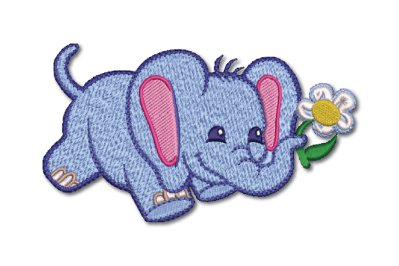 Elephant with Flower Embroidery Design
